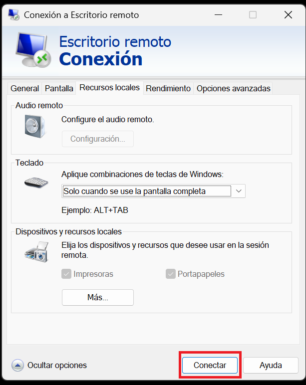 Conectar escritorio remoto